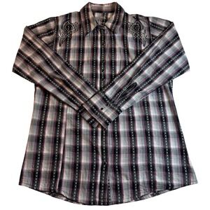 Rock‎ 47 By Wrangler Long Sleeve Pearl Snap Rhinestone Cross Shirt Pink Size L